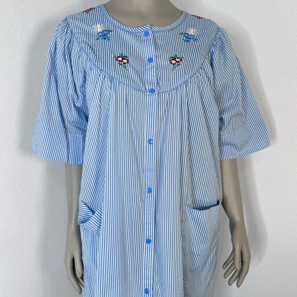 Kelly Reed House Dress Housecoat Snap Front Striped Floral Plus Size 22W 2X - Picture 1 of 6